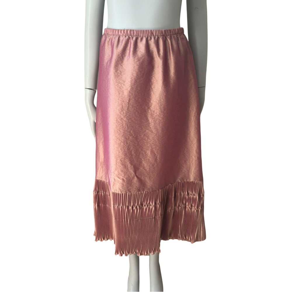 LILITH France Midi Skirt Iridescent Shimmer Rose Pink Pleated A-Line Size Large